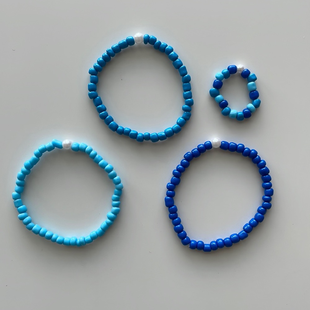 Handmade sea bead and pearl bracelet set with matching ring